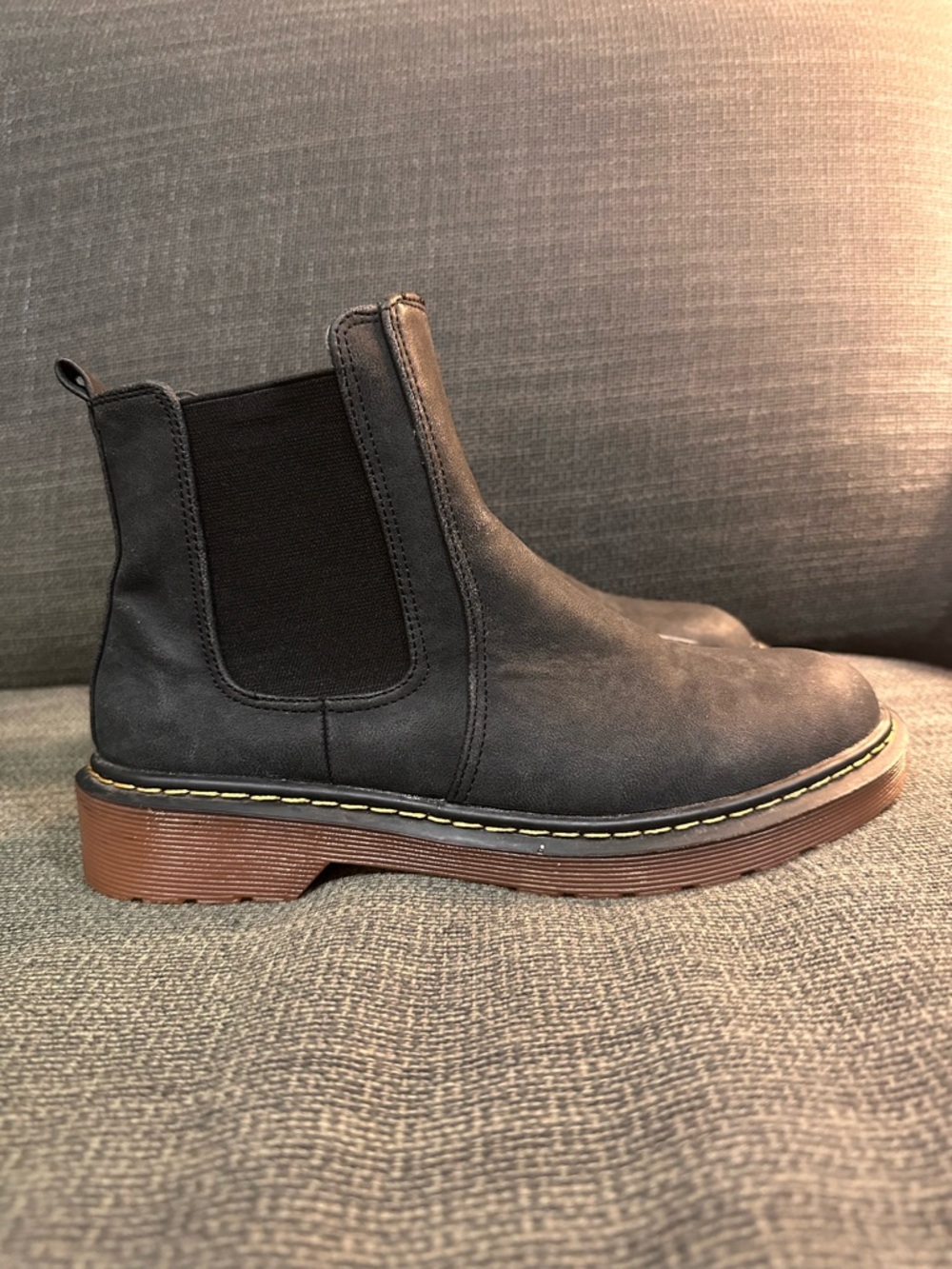 Women's Black Chelsea Ankle Boot with Brown Sole